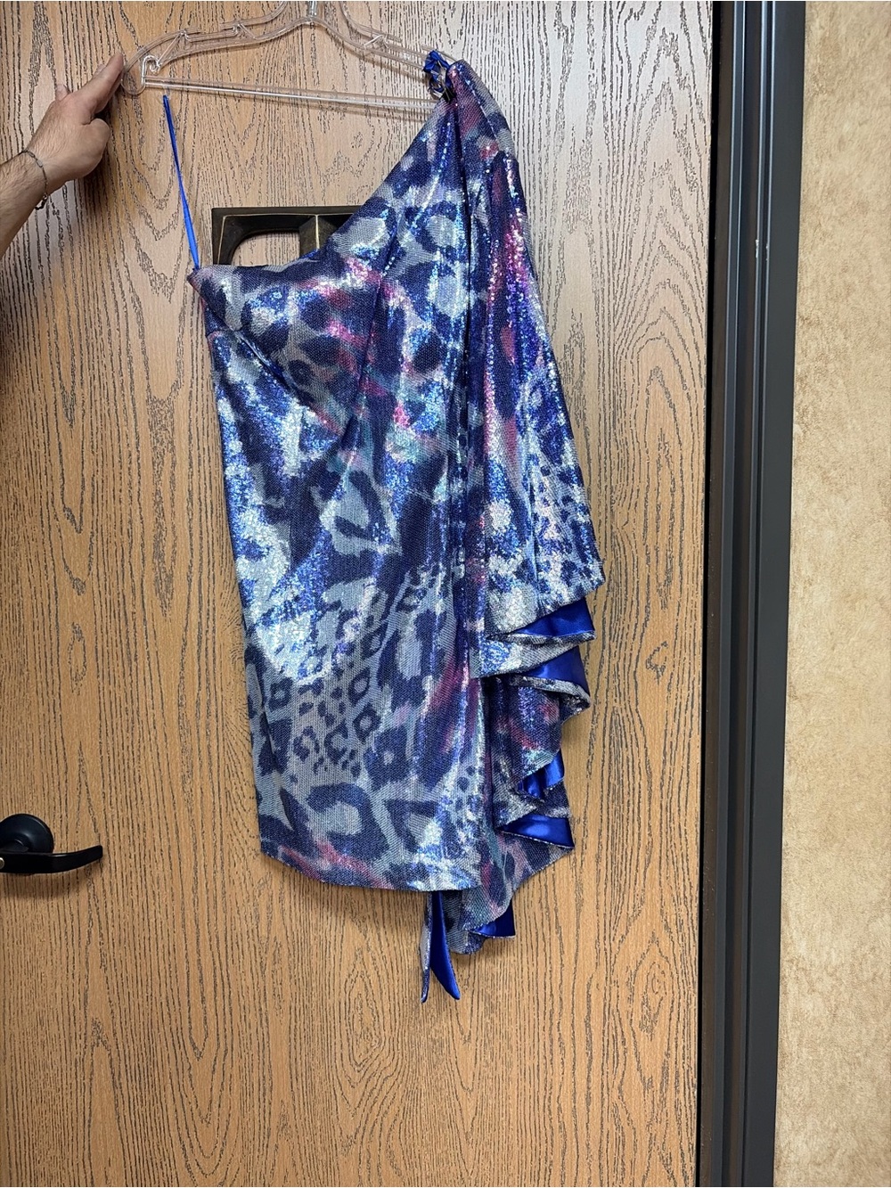 Jovani Metallic Blue Animal-Print Mini Dress with Pink Accents